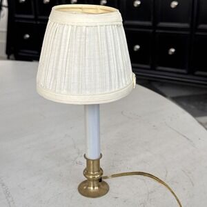 Vintage Brass Candlestick Table Lamp Small Accent Light w/ Cord & Shade Working